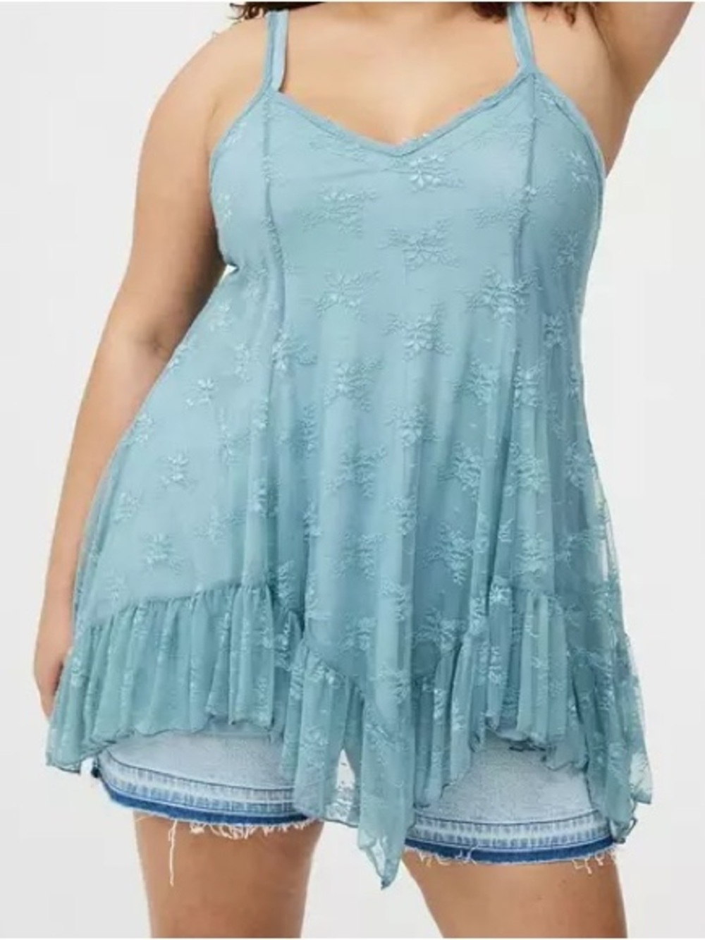 torrid Light Blue Lace-Detail Sleeveless Camisole